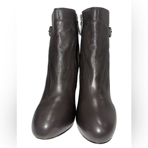 ANN TAYLOR Women's Charcoal Gray Leather Ankle Heeled  Boots Booties Sz 8M - Picture 2 of 5
